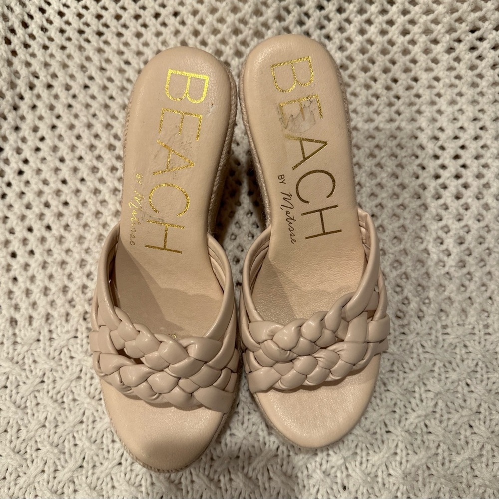 BEACH BY MATISSE BRAIDED WEDGE SANDALS CREAM 9M WOMENS